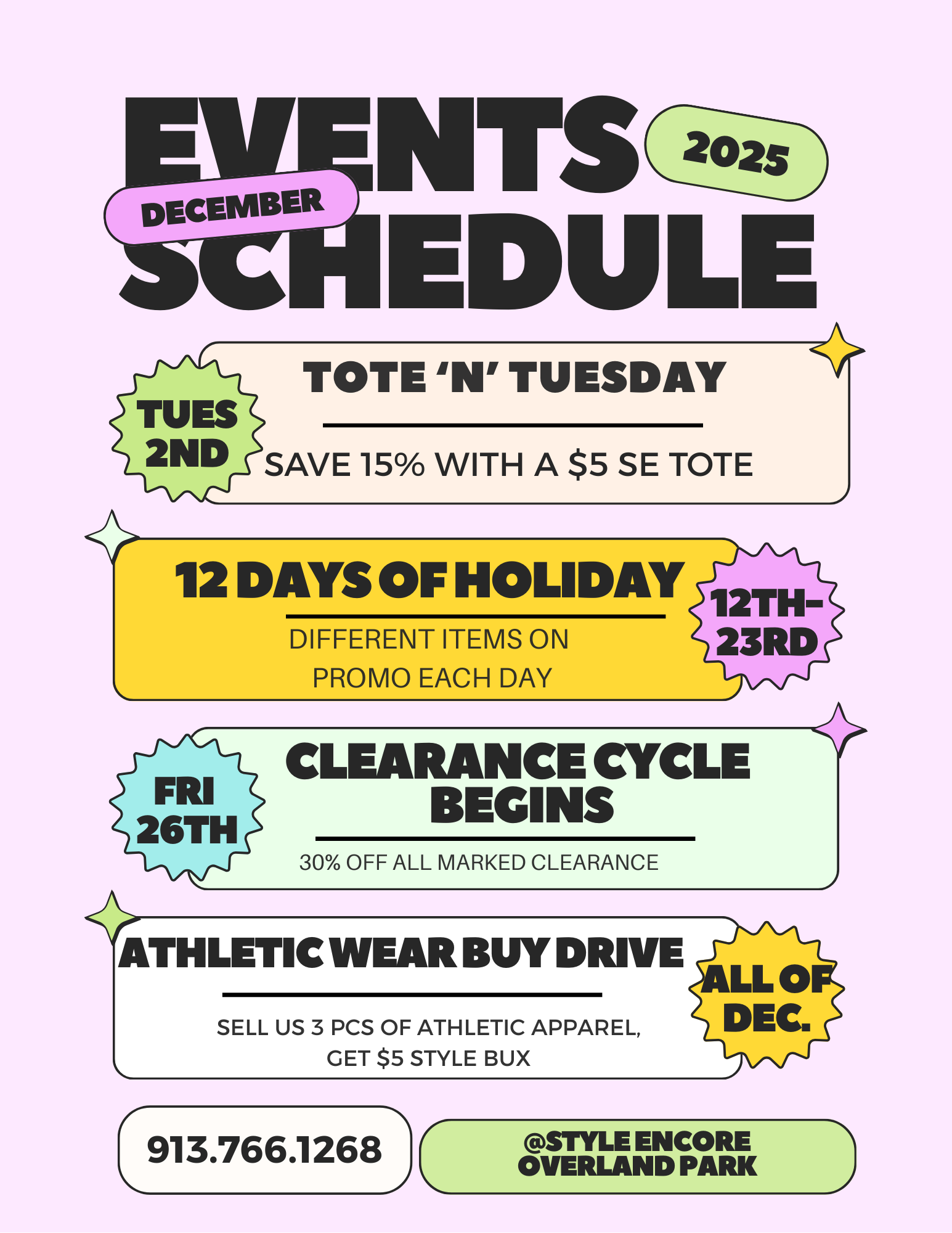 A calendar of events for December 2025